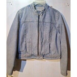 Y2K Gap Moto Style Women Jean Jacket Zipper Sleeves Light Blue Denim 2002 Sz XL